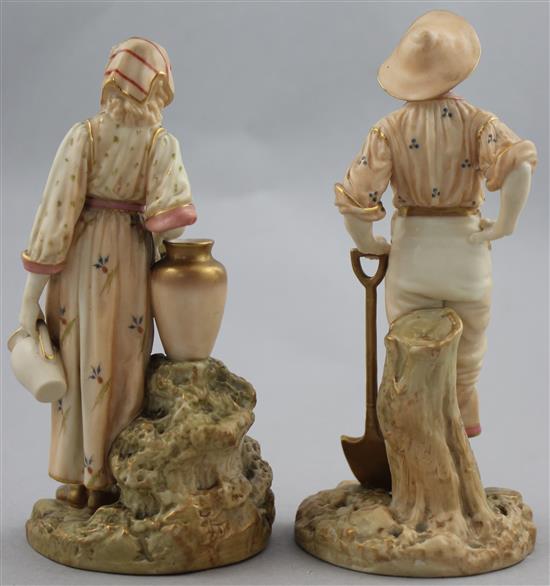 A pair of Royal Worcester porcelain figures of The Navvy and His Companion, modelled by James Hadley, c.1896, 17.5cm